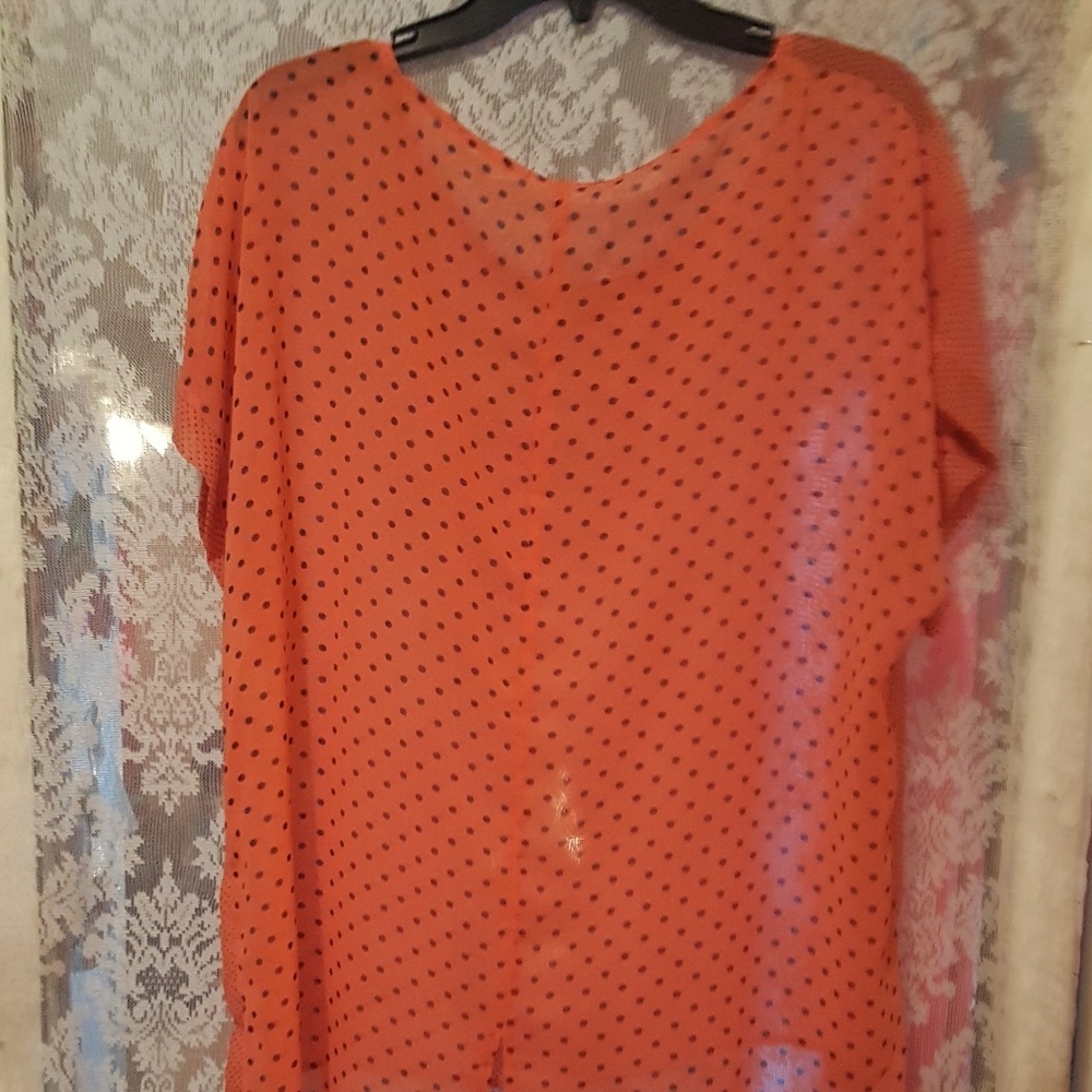 Coral Navy Blue Polka Dot Top